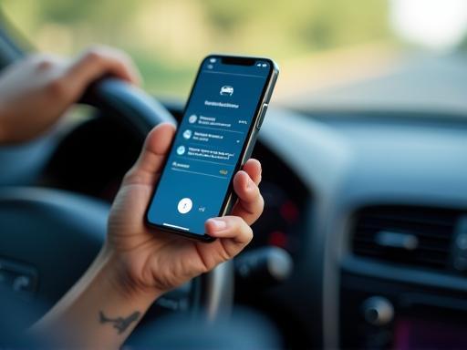 Driver holding smartphone showing e-vignette confirmation