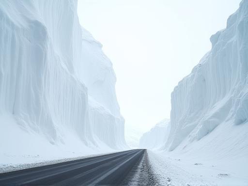 High snow walls on Furka Pass road