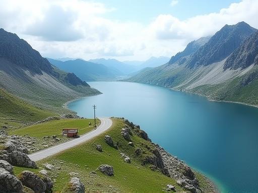 View over Grimselpass road and reservoir